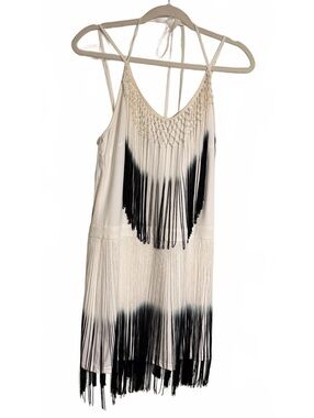 Ark & Co White Fringe Halter Dress Size M